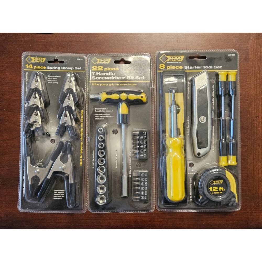 New Steel Grip 3‑Piece Tool Bundle – Spring Clamps, T‑Handle Driver, Starter Set
